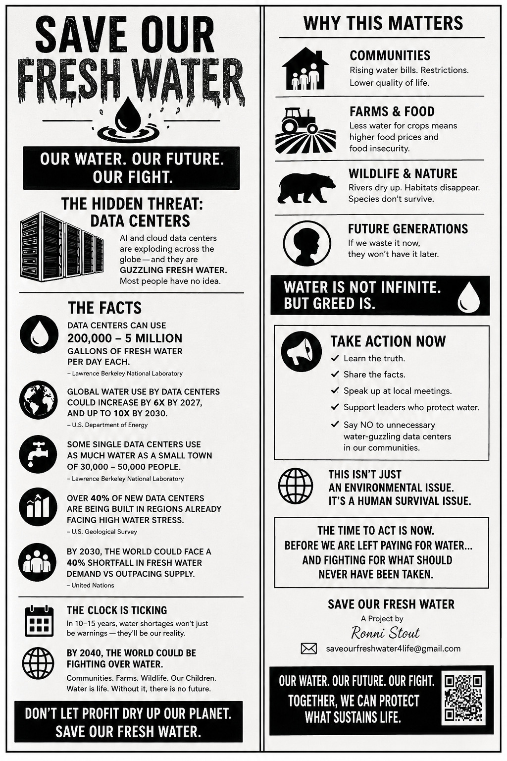 Save Our Fresh Water black-and-white flyer